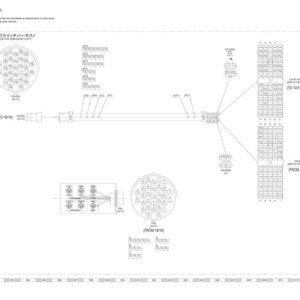 May include: A detailed wiring harness diagram, rendered in black and white, with multiple connectors, lines, and labels. The diagram includes text in English and Japanese, illustrating the layout of electrical components.