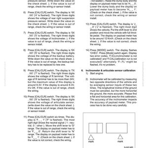 May include: A page from a manual with instructions for calibrating an inclinometer and articulate sensor. The text includes steps for checking wiring and sensor installation, with diagrams and technical details.