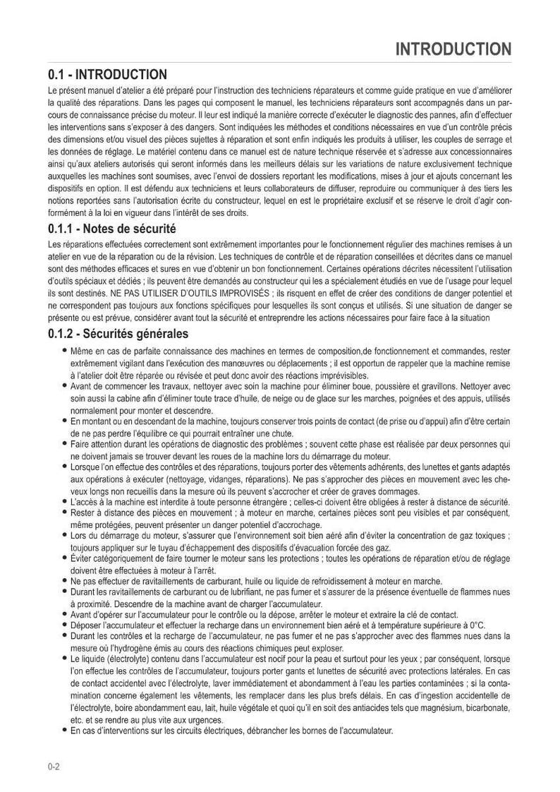 May include: A French manual detailing safety instructions for machinery repair and maintenance. It covers safety precautions, general safety guidelines, and specific procedures. The document is 0-2 pages long.