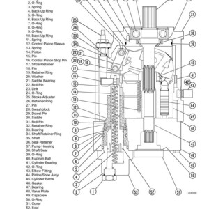 May include: Detailed diagram of a steering pump, labeled "Figure 4-10." The black and white illustration shows various components, including rings, springs, pistons, and bearings. Text labels identify each part for technical reference.