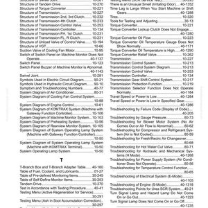 May include: A page from an index, listing various mechanical system components and troubleshooting topics. The text includes terms like "Torque Converter," "Transmission," and "Engine Control," with corresponding page numbers.