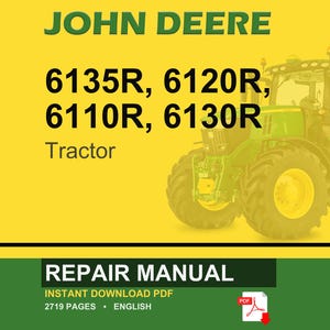 May include: A John Deere tractor repair manual cover. The image features a green and yellow tractor on a yellow background. Text includes "JOHN DEERE", tractor model numbers, and "REPAIR MANUAL".