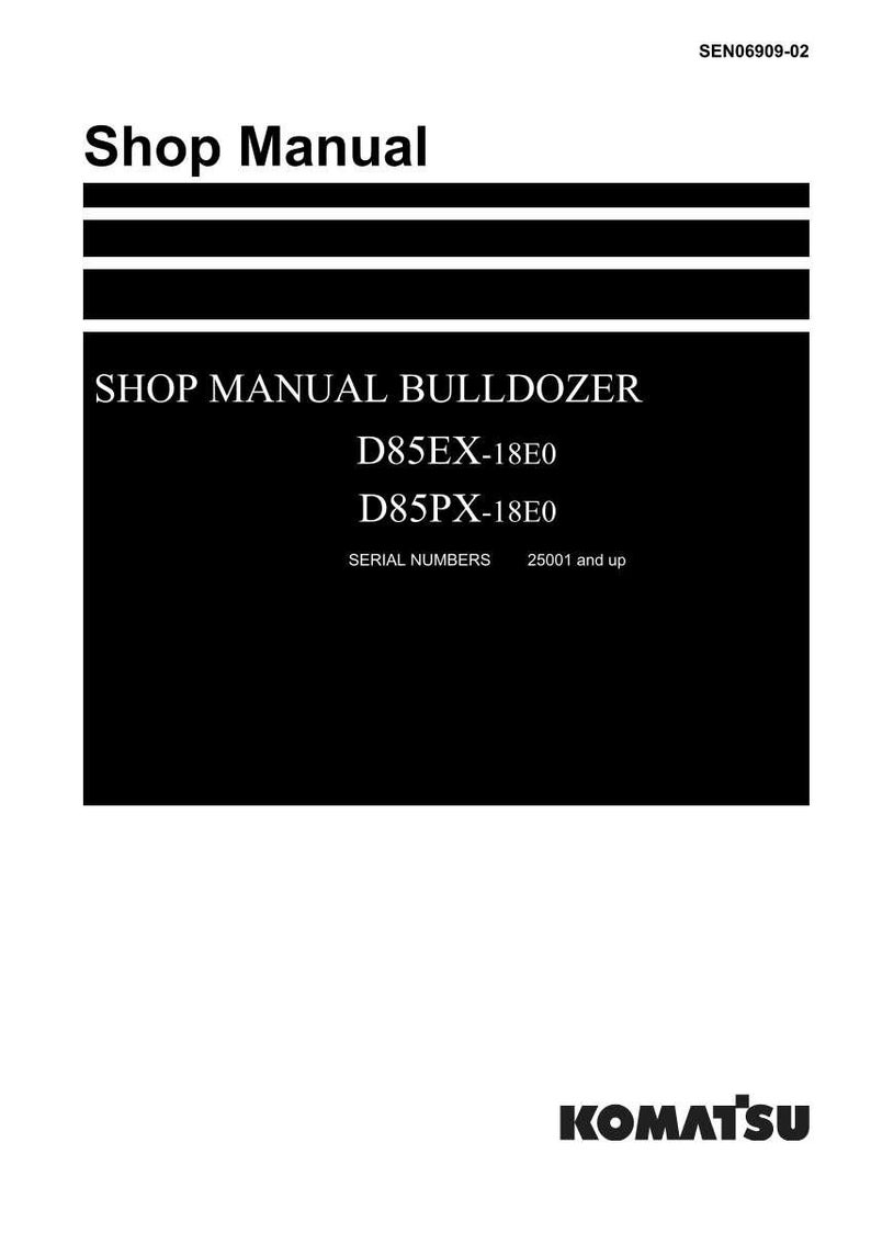 May include: A black and white shop manual for a bulldozer. The manual includes the text "SHOP MANUAL BULLDOZER", model numbers D85EX-18E0 and D85PX-18E0, and serial number information. The Komatsu logo is at the bottom.