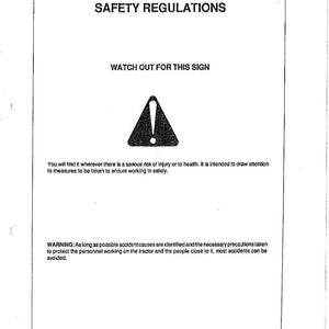 May include: A white sheet of paper with the words "SAFETY REGULATIONS" at the top. Below, the text "WATCH OUT FOR THIS SIGN" is displayed above a black warning symbol. Additional text provides safety instructions.