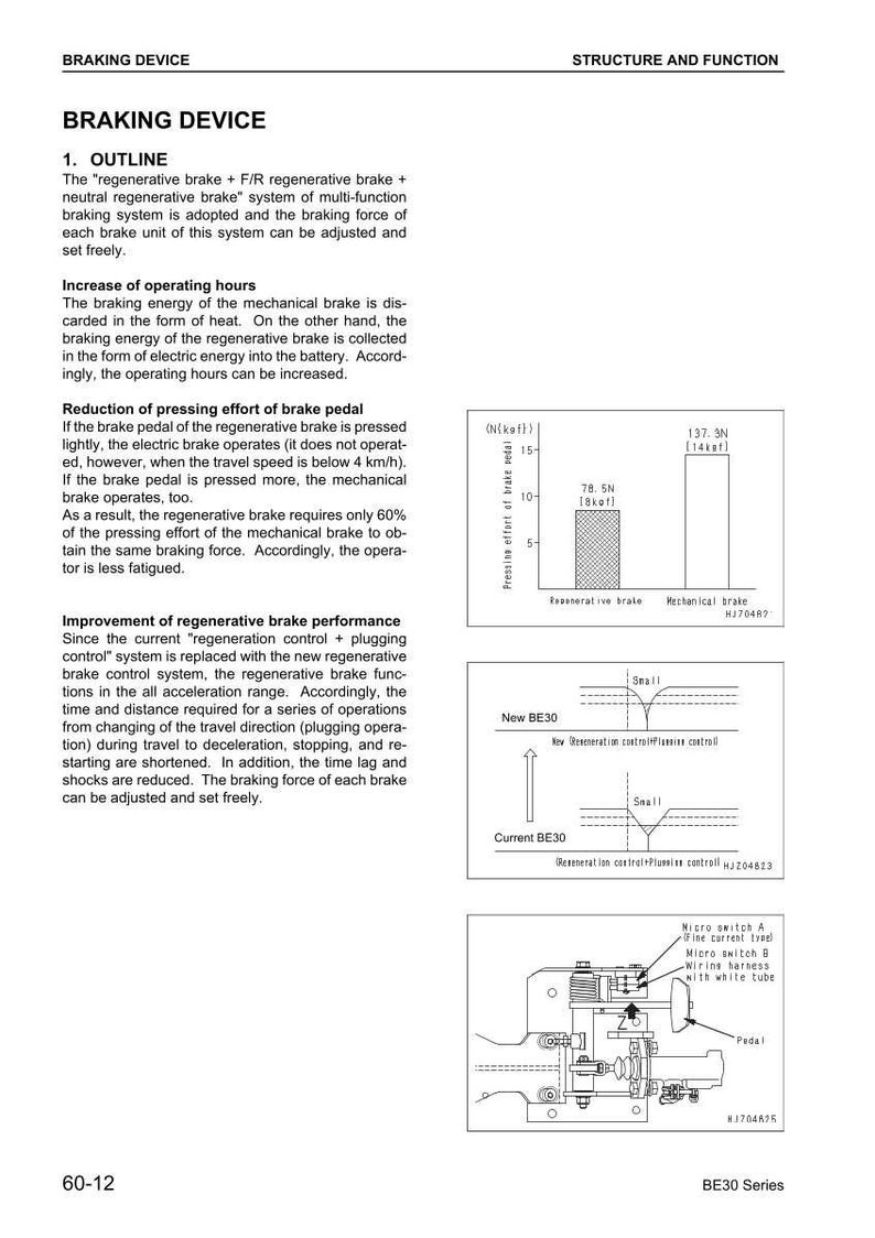 May include: Diagram of a braking device with text and illustrations. The text describes the braking system's function, including regenerative braking and pedal effort. Includes graphs and diagrams of the system.