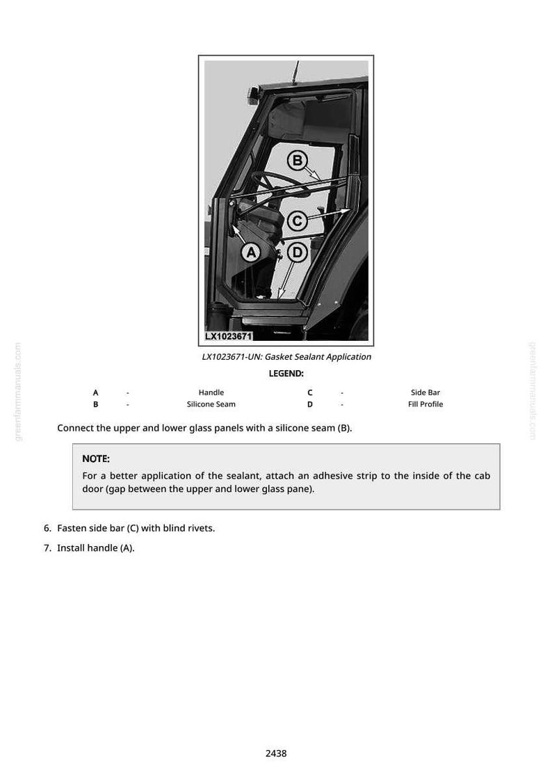 Pode incluir: Diagrama de aplica&ccedil;&atilde;o de vedante de junta numa porta de cabine de ve&iacute;culo. A imagem inclui r&oacute;tulos para a pega, costura de silicone, barra lateral e perfil de enchimento. As instru&ccedil;&otilde;es tamb&eacute;m est&atilde;o inclu&iacute;das.