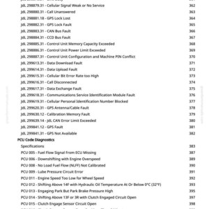 K&ouml;nnte beinhalten: Eine Seite aus einem Handbuch mit einer Liste von Diagnosecodes und Spezifikationen. Der Text enth&auml;lt Codes f&uuml;r GPS, Motor und andere Fahrzeugsysteme sowie Beschreibungen m&ouml;glicher Fehler.