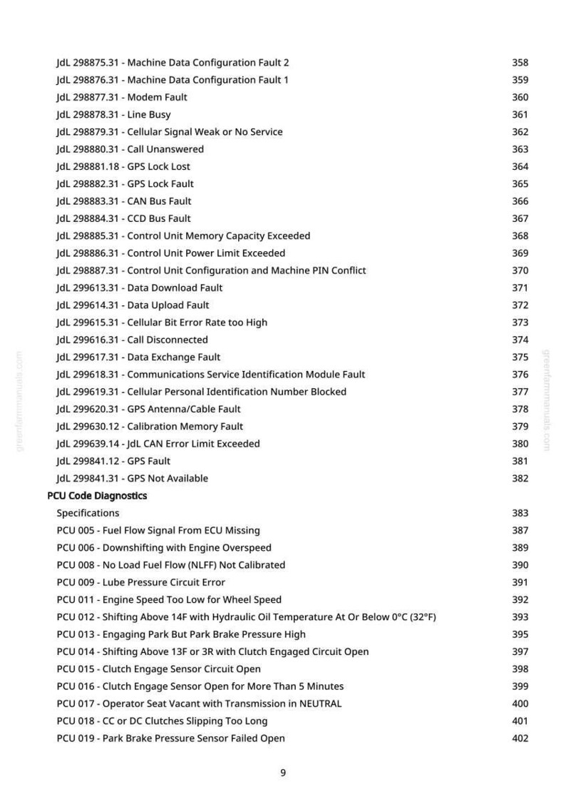 K&ouml;nnte beinhalten: Eine Seite aus einem Handbuch mit einer Liste von Diagnosecodes und Spezifikationen. Der Text enth&auml;lt Codes f&uuml;r GPS, Motor und andere Fahrzeugsysteme sowie Beschreibungen m&ouml;glicher Fehler.