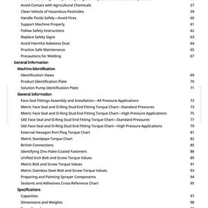 May include: A page from a manual with a table of contents. The text includes safety instructions, machine identification, and specifications. The page number is 3.