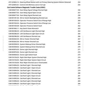 K&ouml;nnte beinhalten: Eine Seite aus einem Handbuch mit einer Liste von Diagnose-Fehlercodes, einschlie&szlig;lich Codes f&uuml;r Lenkung und Beleuchtung. Der Text ist schwarz auf wei&szlig;, mit einer Website-Adresse oben und unten.