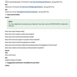 May include: A white document with black text detailing automotive seat control checks. The document includes instructions, results, and notes for seat adjustment procedures. The page number 847 is at the bottom.