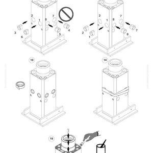 May include: Diagram of mechanical components, including a rectangular base, cylindrical elements, and various small parts. The diagram includes the text "OK" and the Komatsu logo. The image is a technical illustration.