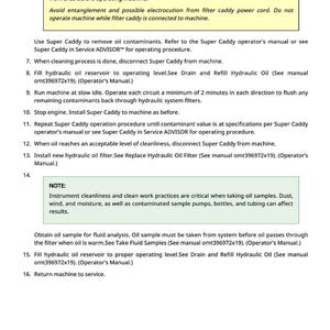 May include: A white document with safety instructions and operational procedures for a machine. The text includes warnings about personal injury and electrocution, along with steps for cleaning and maintenance. The document also includes a note about instrument cleanliness.