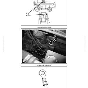 May include: Diagram of an engine power wiring harness-to-starter. The image includes a schematic of a vehicle, a close-up of engine components, and a section drawing of a connector. Text includes "X016", "YC2476-UN", "YC2482-UN", and "YC2224".