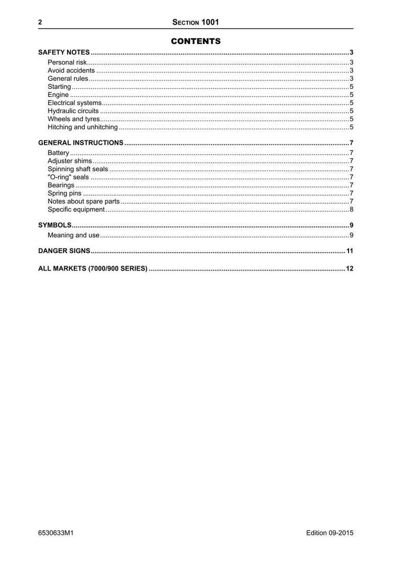 May include: A page from a manual with the title "CONTENTS" and various subheadings like "SAFETY NOTES" and "GENERAL INSTRUCTIONS." The text is black on a white background. The edition date is 09-2015.