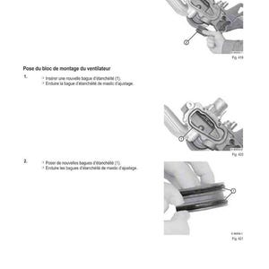 Op de afbeelding: Technische diagram met de interventiemethode voor een mechanisch onderdeel. De afbeelding toont stappen voor montage en demontage, inclusief de installatie van afdichtringen. Franse tekst begeleidt de diagrammen.