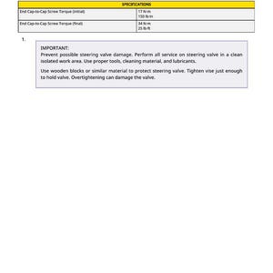 Puede incluir: Diagrama titulado "Desmontaje y montaje de la v&aacute;lvula de direcci&oacute;n orbital" con especificaciones de par. Incluye instrucciones para evitar da&ntilde;os durante el servicio, utilizando herramientas y lubricantes adecuados. Medidas en N-m y lb-ft.