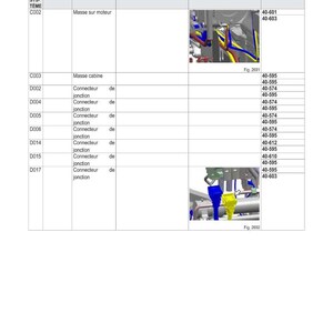 May include: An electrical schematic labelled "SCH&Eacute;MAS &Eacute;LECTRIQUES" with columns for REPERE, PIN, DESCRIPTION, CARACT&Eacute;RISTIQUES/REMARQUES, POSITION, and FAISCEAU. The diagram shows electrical components and wiring, with text labels and reference numbers.