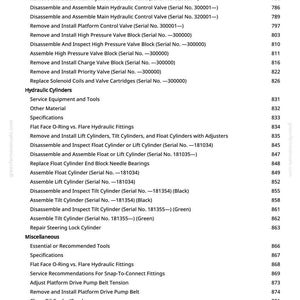 May include: A page from a manual with a list of hydraulic cylinder maintenance procedures, including removing and installing valves and cylinders. The text is in black font on a white background. The page number is 10.