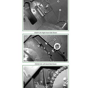 May include: Detailed diagrams of mechanical components, labeled A through H, with arrows pointing to specific parts. The image includes text indicating right and left-hand side views, and the number 1195.