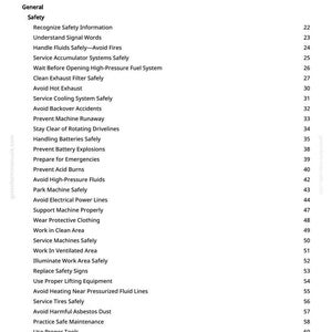 K&ouml;nnte beinhalten: Eine wei&szlig;e Seite aus einem Handbuch mit einem "Inhaltsverzeichnis". Das Dokument listet Sicherheitsthemen wie "Fl&uuml;ssigkeiten sicher handhaben", "Hei&szlig;e Abgase vermeiden" und "Sch&auml;dlichen Asbeststaub vermeiden" auf. Der Text ist schwarz.