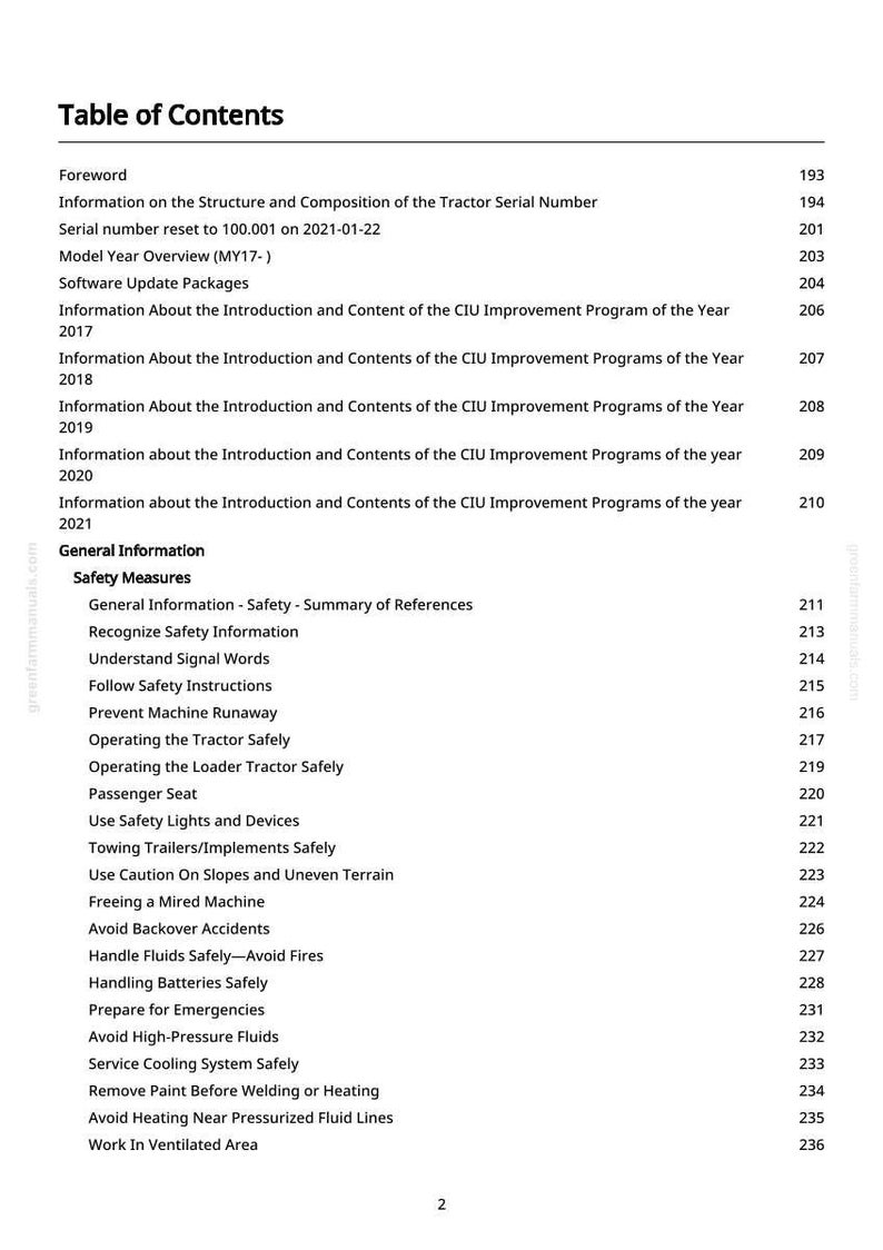 May include: A table of contents page from a manual, listing topics and page numbers. Topics include safety measures, operating instructions, and software updates. The page is white with black text.