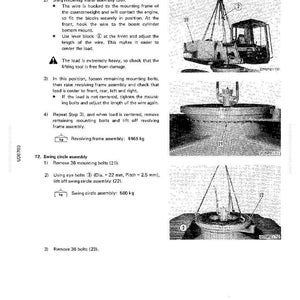 May include: Diagram from a manual showing the disassembly and assembly of a swing circle. The image includes text, diagrams, and measurements in kilograms. The text includes instructions for removing bolts and lifting components.