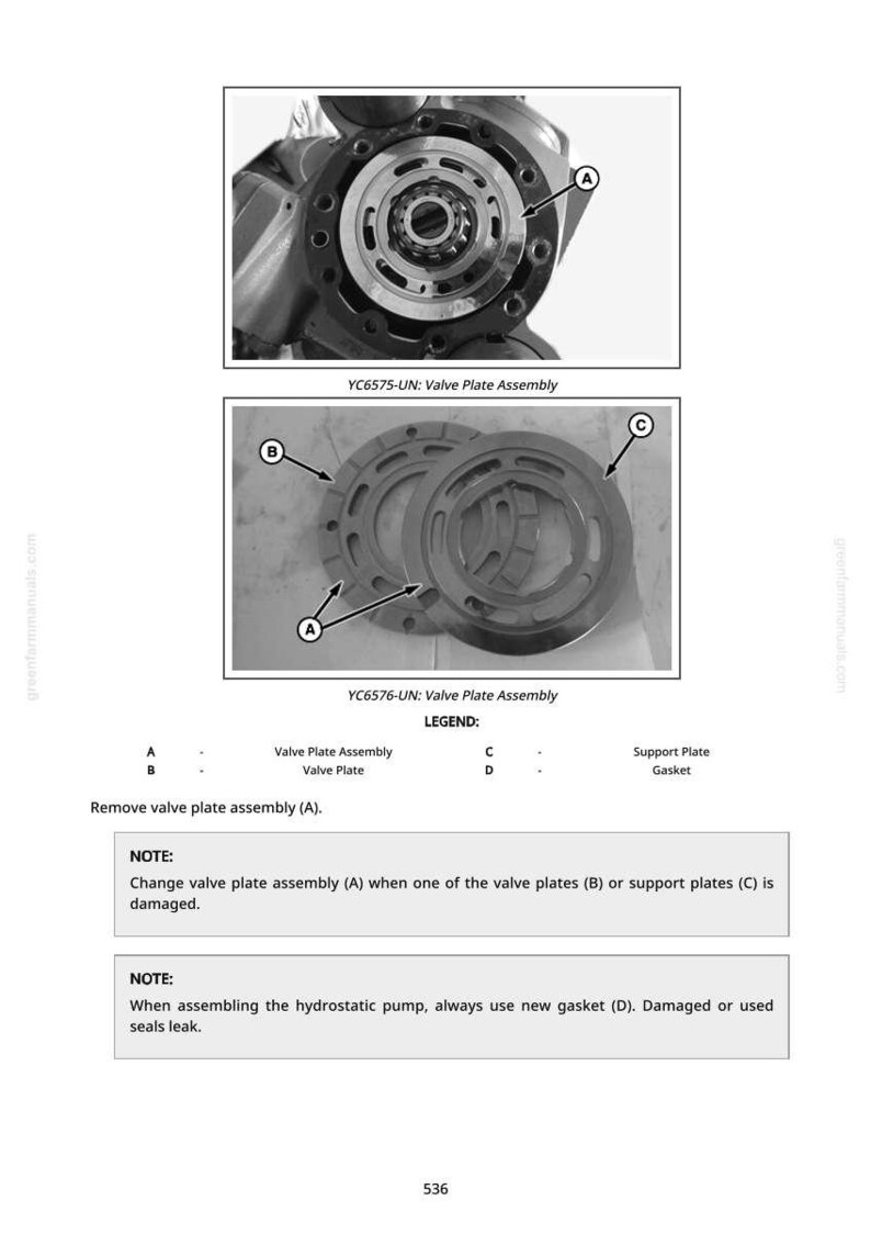May include: Diagram of a valve plate assembly, with close-up views and labels. Includes images of valve plates, support plates, and gaskets. Text indicates the assembly process and replacement instructions.
