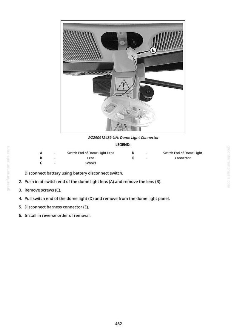 May include: Diagram showing a dome light connector with labels and instructions. The image includes a close-up of the connector, a legend, and numbered steps for disassembly and reassembly. The text includes the model number WZ290912489-UN.