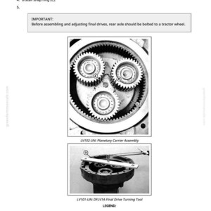 May include: Diagram of a planetary carrier assembly and a final drive turning tool. The image includes detailed illustrations of mechanical components, with labels and instructions for assembly and adjustment. Text includes "LV102-UN" and "LV101-UN".
