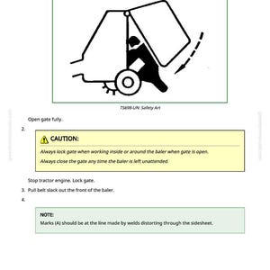 May include: Diagram illustrating the straightening of a main frame, with a caution about locking the gate. The image includes a black and white illustration of machinery and safety instructions.