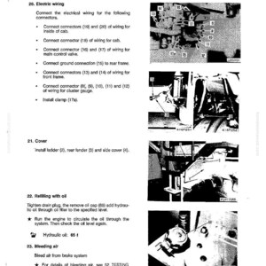 May include: A technical diagram with text detailing disassembly and assembly procedures. Sections include electric wiring, cover installation, and refilling with oil. The diagram features close-up images of mechanical components and wiring connections.