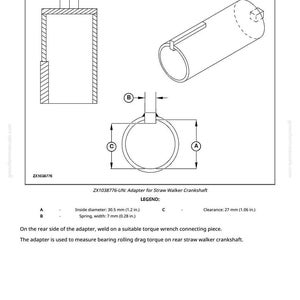 May include: Diagram of an adapter for a straw walker crankshaft, featuring a cylindrical component, a ring with a 30.5 mm inside diameter, and a rectangular piece. The diagram includes measurements in inches and the text "Adapter for Straw Walker Crankshaft."