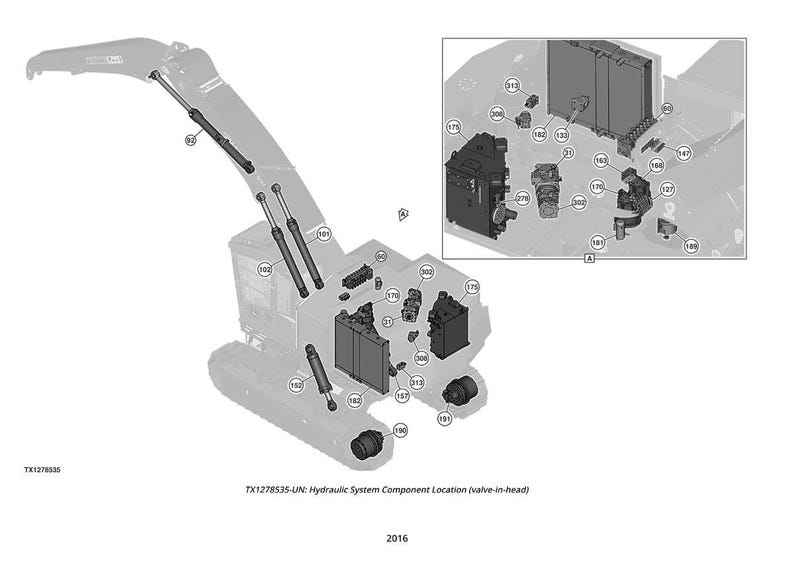 May include: An engineering diagram of a hydraulic system, featuring various components labeled with numbers. The image includes a detailed view of the valve-in-head system, with text indicating the model number and year.