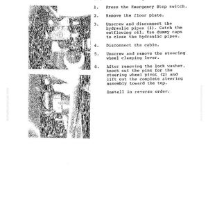May include: A page from a manual detailing the steps for removing and installing a steering column with a steering servostat. The text includes numbered instructions and diagrams of the steering system.