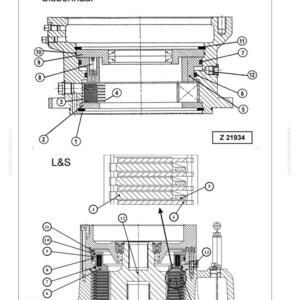 May include: Diagram of a hydraulic system for a swing circuit, labeled "Slew parking brake." The diagram includes detailed cross-sectional views of mechanical components with numbered labels. Text includes "Siebenhaar," "L&S," and part numbers Z 21934 and Z 22439.