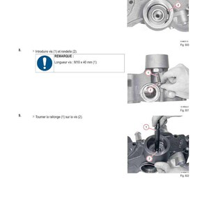 May include: Technical diagram illustrating mechanical assembly steps. Includes close-up views of components, numbered for reference. Text in French provides instructions, including the note: Length of screw: M10 x 40 mm.