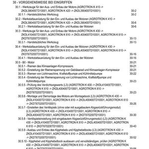 Puede incluir: Una detallada tabla de contenidos de un manual t&eacute;cnico en alem&aacute;n. Presenta secciones y subsecciones numeradas, que tratan el mantenimiento y la reparaci&oacute;n de motores. El documento incluye n&uacute;meros de pieza espec&iacute;ficos.