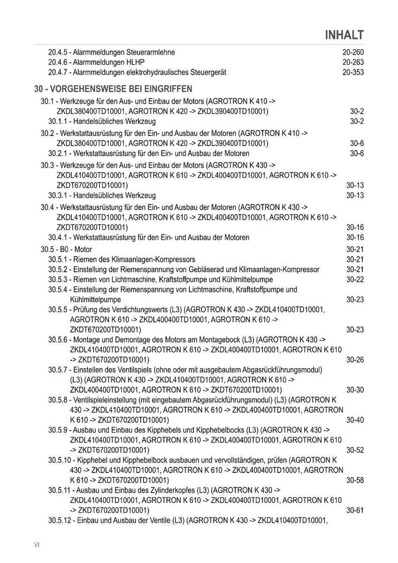 Puede incluir: Una detallada tabla de contenidos de un manual t&eacute;cnico en alem&aacute;n. Presenta secciones y subsecciones numeradas, que tratan el mantenimiento y la reparaci&oacute;n de motores. El documento incluye n&uacute;meros de pieza espec&iacute;ficos.