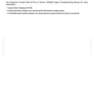 Puede incluir: Una p&aacute;gina blanca con el texto "522329.00 - Oil/Water Separator Alarm (P1151) (7F859-00)". El texto describe una alarma relacionada con un sensor de agua en el combustible y el funcionamiento del motor. Se proporcionan detalles adicionales.