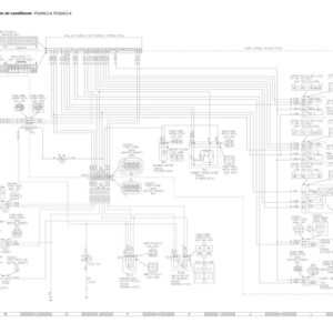 K&ouml;nnte beinhalten: Ein elektrischer Schaltplan f&uuml;r eine Klimaanlage mit Text oben. Das Diagramm ist ein komplexes Netzwerk aus Linien, K&auml;stchen und Symbolen, wahrscheinlich f&uuml;r den Automobil- oder Industriebereich. Das Bild ist in Schwarzwei&szlig;.