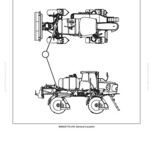 Op de afbeelding: Tekening van een hydraulische oliekoeler connector, aangeduid als "XM19". De afbeelding toont twee aanzichten van een voertuig, van bovenaf en van de zijkant, met gedetailleerde mechanische onderdelen.