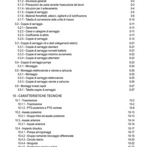May include: A white document with black text, titled "INDICE" (Index). The document lists various technical topics, including safety notes, tightening torques, and technical characteristics. The document is a table of contents.