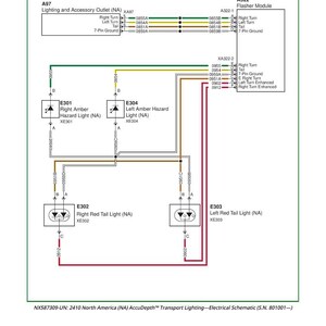 May include: Electrical schematic diagram for transport lighting, featuring components like the Flasher Module, Right and Left Amber Hazard Lights, and Right and Left Red Tail Lights. Includes wiring details and labels for easy identification.