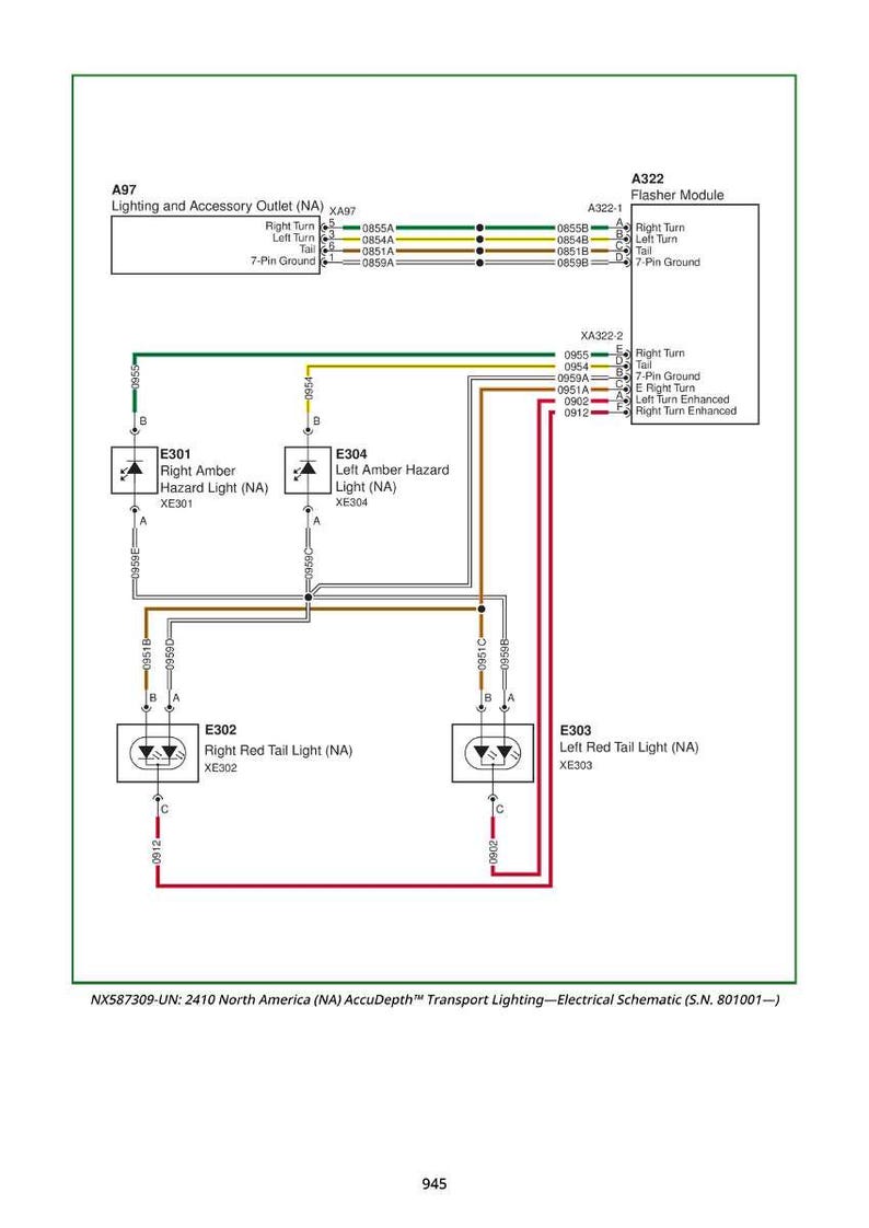 May include: Electrical schematic diagram for transport lighting, featuring components like the Flasher Module, Right and Left Amber Hazard Lights, and Right and Left Red Tail Lights. Includes wiring details and labels for easy identification.