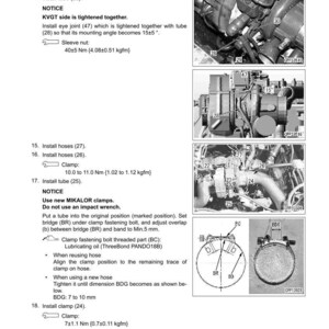 May include: Diagram of an EGR cooler assembly with detailed instructions for disassembly and installation. Includes images of components like tubes, clamps, and hoses, with torque specifications in Newton-meters and kgfm.