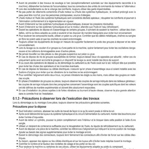 May include: A French-language safety manual page titled "INTRODUCTION", featuring warnings and precautions for machinery maintenance. The text details procedures for welding, lubrication, and component handling, with a red exclamation mark symbol indicating danger. Measurements are in metric.