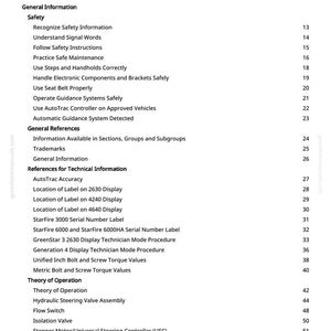 May include: A white printed page titled "Table of Contents" from a manual. The table lists various sections including "Safety", "General Information", and "References for Technical Information". The page includes a website address at the bottom.