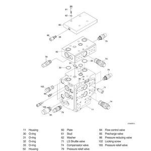 Puede incluir: Un diagrama expl&iacute;cito de una estructura de v&aacute;lvula de control principal, con varios componentes como carcasas, juntas t&oacute;ricas y v&aacute;lvulas. La imagen incluye etiquetas y n&uacute;meros de pieza, con el texto "2. MAIN CONTROL VALVE" y "1) STRUCTURE (1/2)".