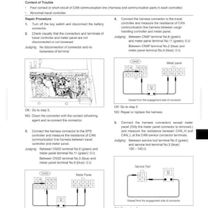Puede incluir: Diagrama del procedimiento de diagn&oacute;stico para ERR40-8314, que aborda la comunicaci&oacute;n CAN anormal entre un controlador de viaje y el panel del medidor. Incluye diagramas de cableado y vistas de conectores.